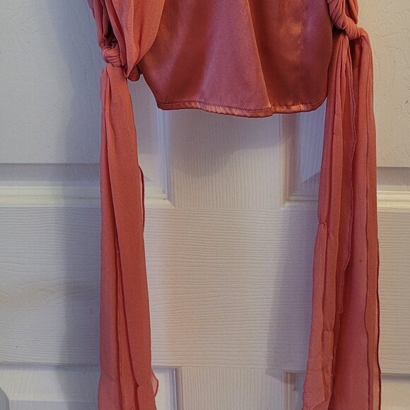 🎀Bebe Silk Cami Sheer Silk Overlay and Trailing Side Ties -- Beautiful! - Picture 3 of 10